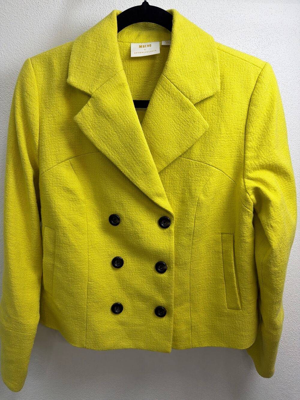 Maeve by Anthropologie Cropped Peacoat Double-breasted Yellow Blazer Size Small